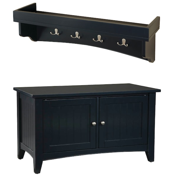 Alaterre Furniture Shaker Cottage Tray Shelf Coat Hook with Cabinet Bench Set, Charcoal Gray ASCA0509BL - main